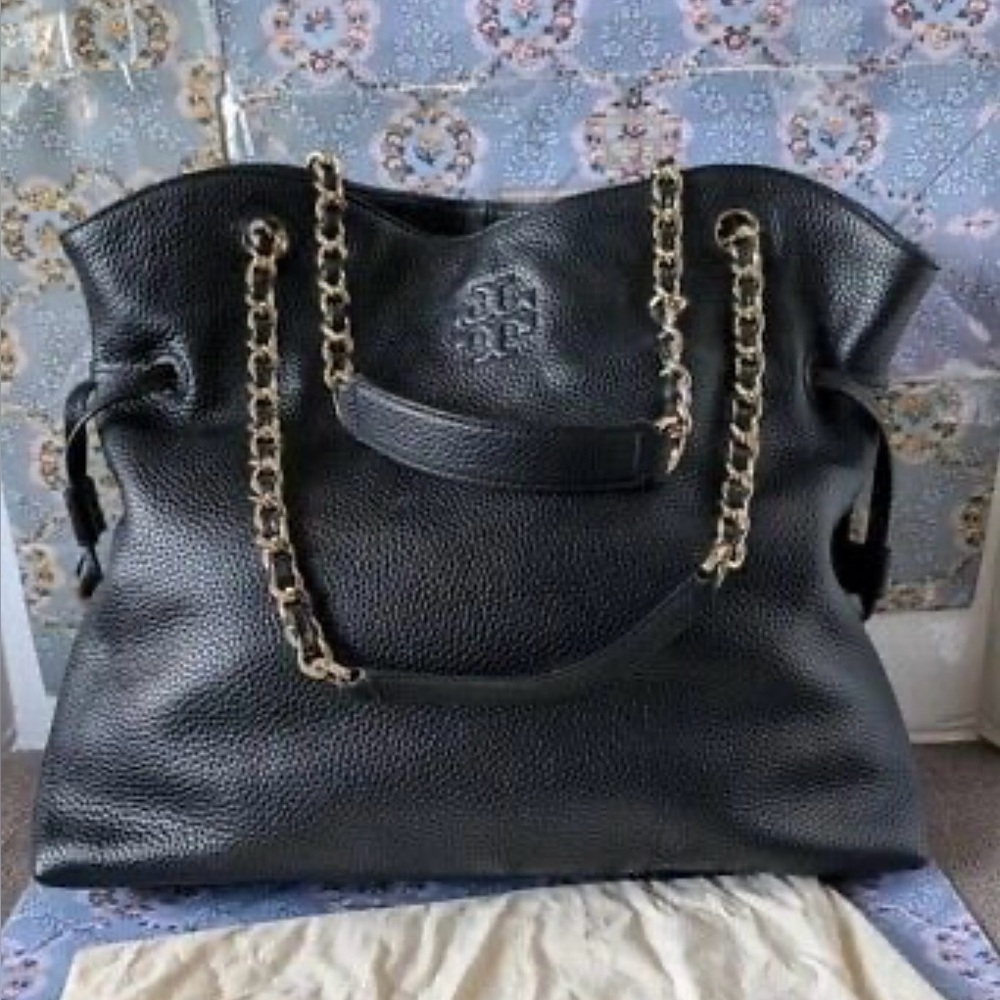 Tory Burch Black Leather Bag with Gold Chain